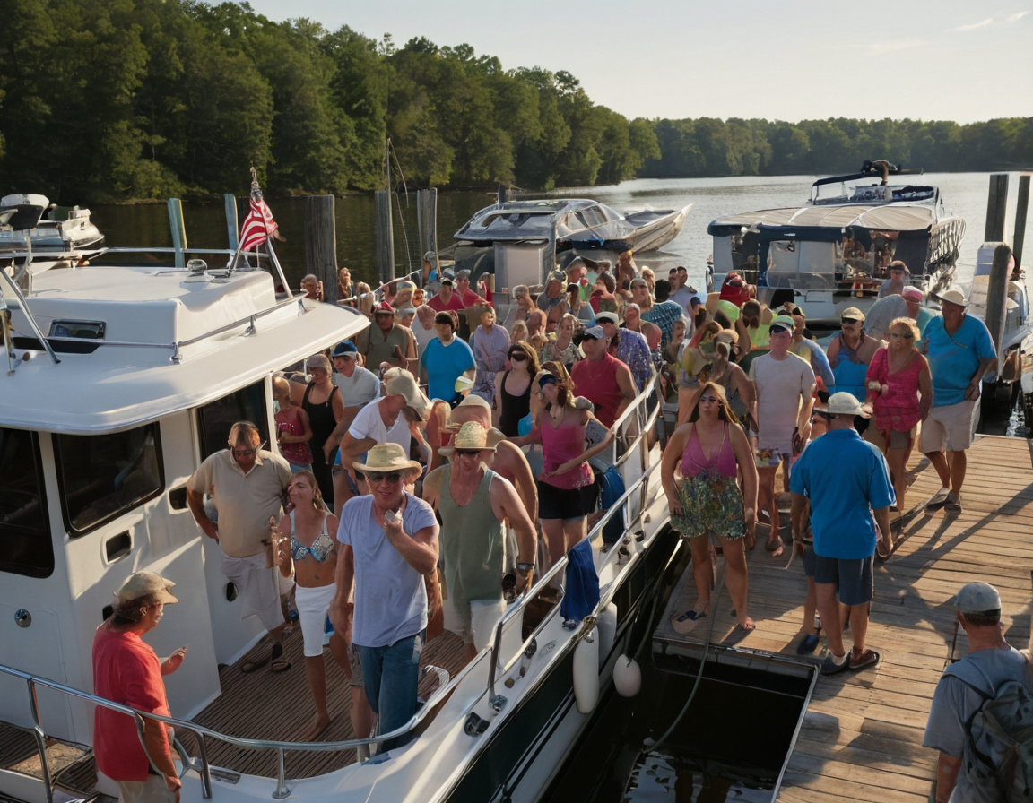 How do marina logistics and boarding change with a full passenger load on a pontoon